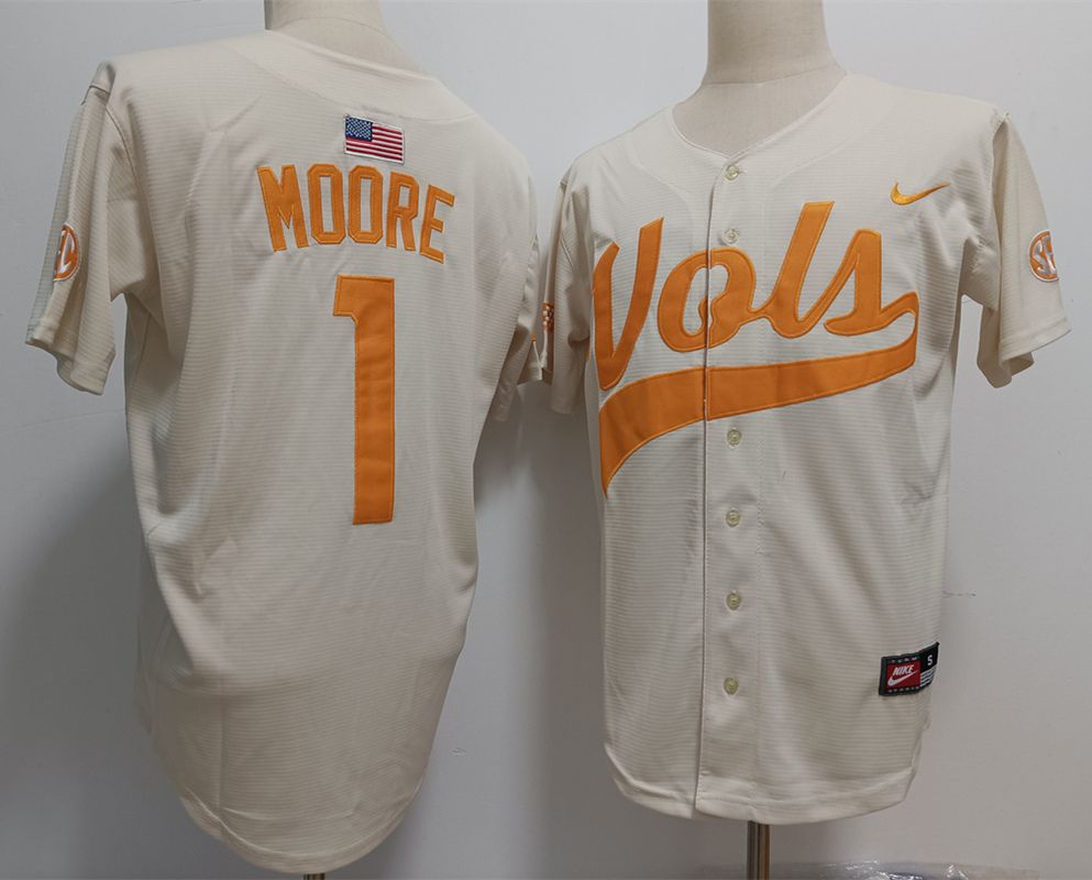 Men Tennessee Volunteers 1 Moore White Nike 2025 NCAA Jersey